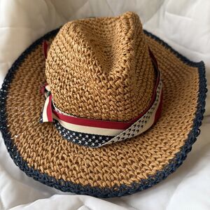 Cappella Straw Hat With Red White And Blue Band